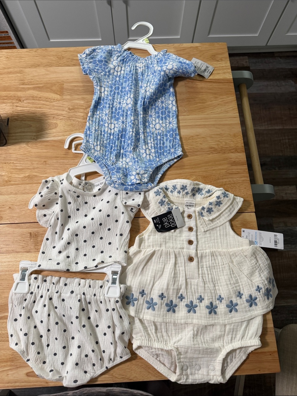 Carter's and okie Dokie Blue and Cream Floral Baby Matching Sets (3pc)